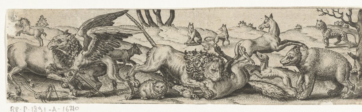 Animaux combattants dans un paysage - Abraham de Bruyn