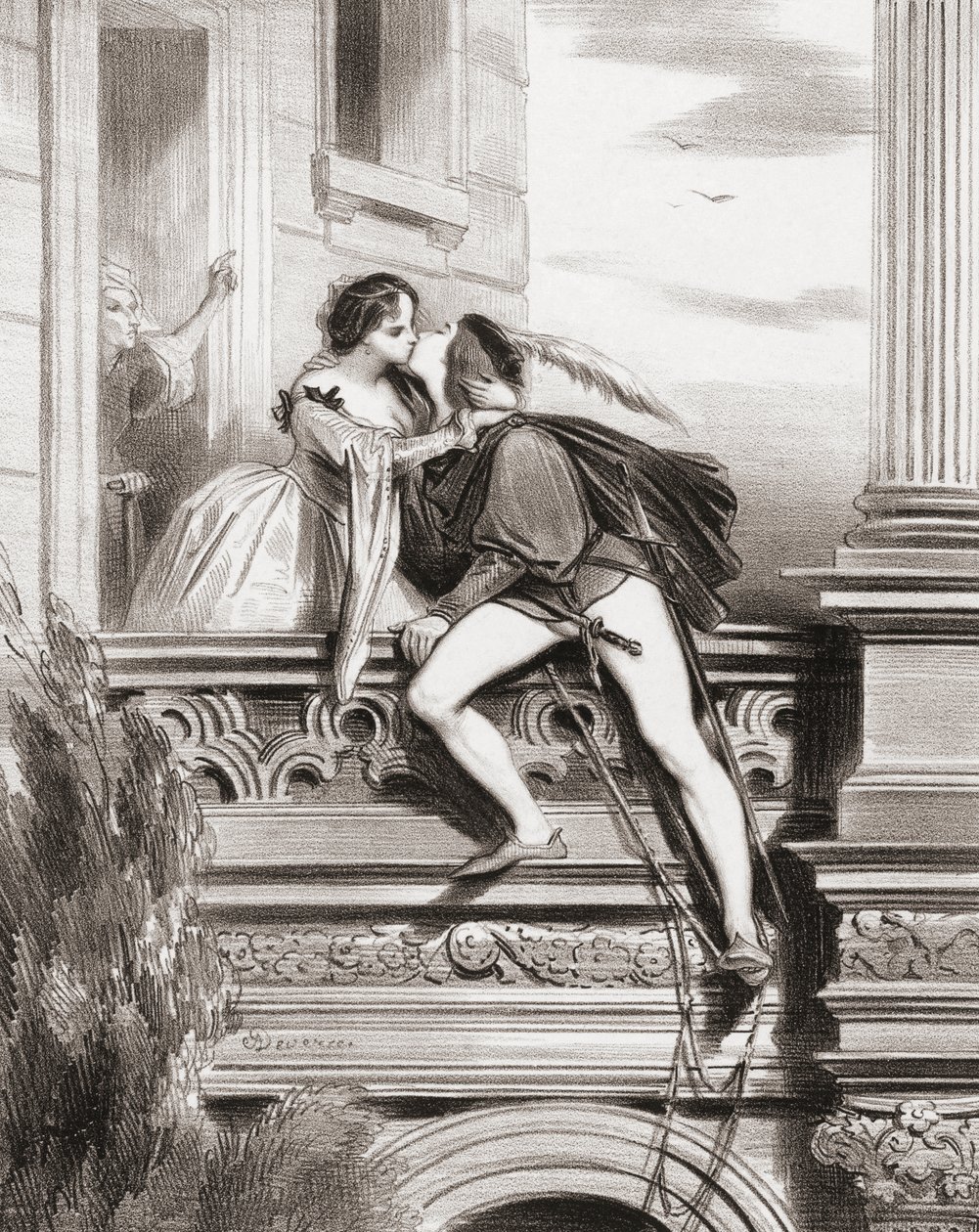 Roméo et Juliette. Scène du balcon. (impression) - Achille (after) Deveria