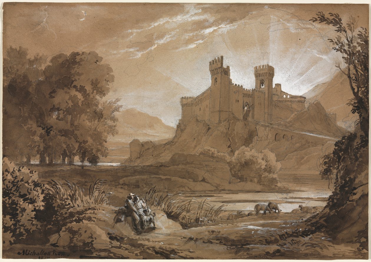 Paysage avec Château et Bergers - Achille Etna Michallon