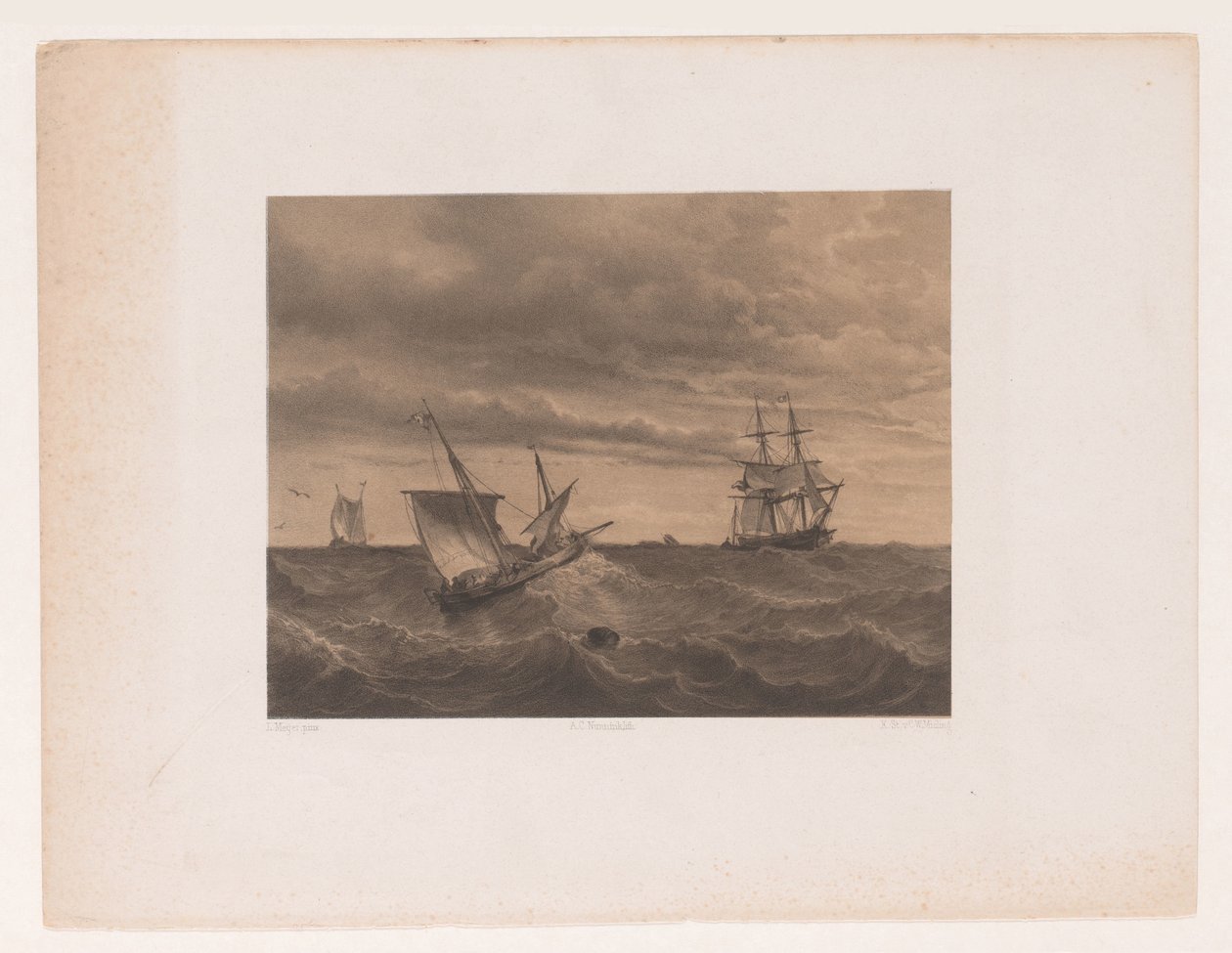 Voiliers sur une mer agitée - Adolf Carel Nunnink