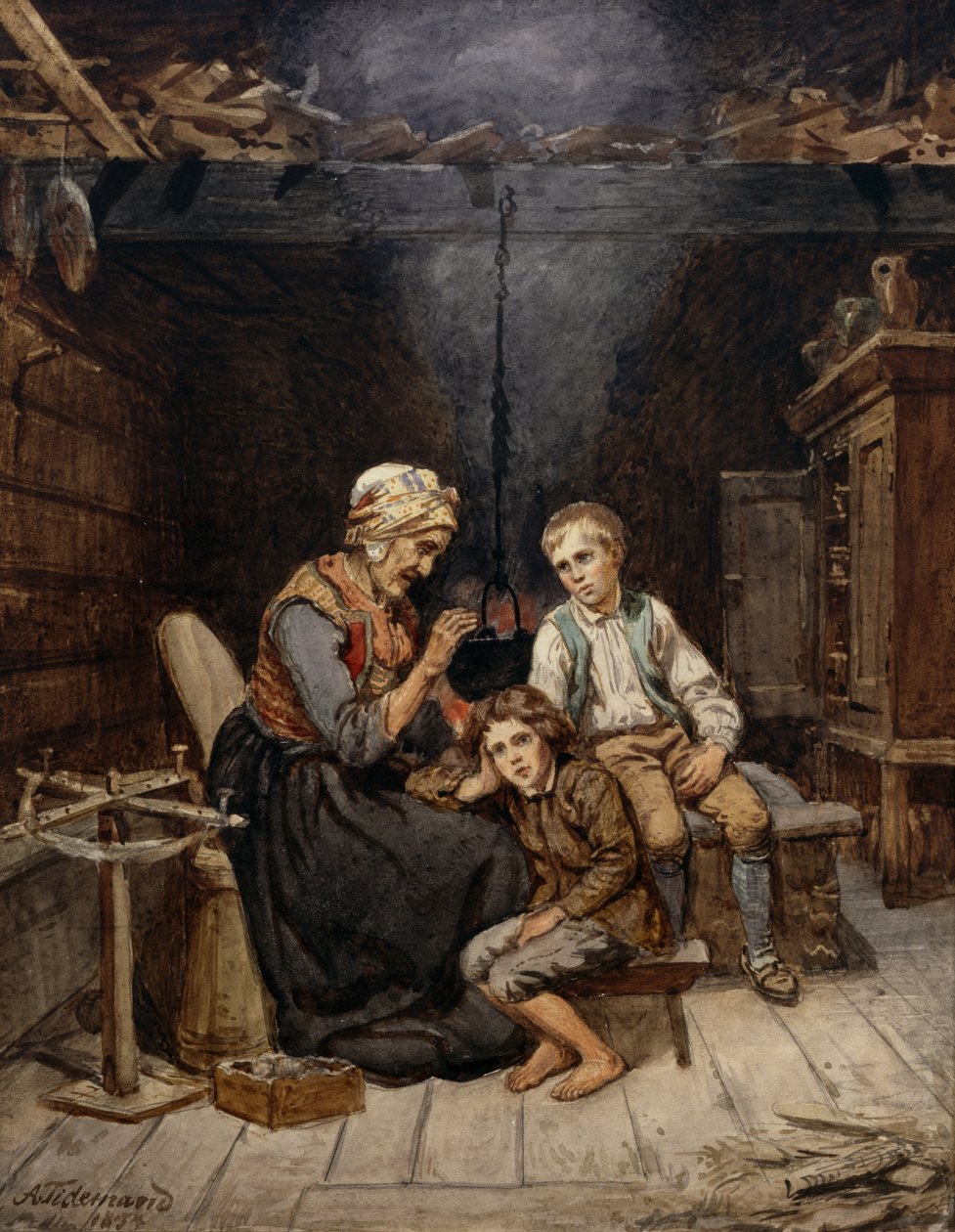 Grand-mère raconte un conte de fées - Adolph Tidemand
