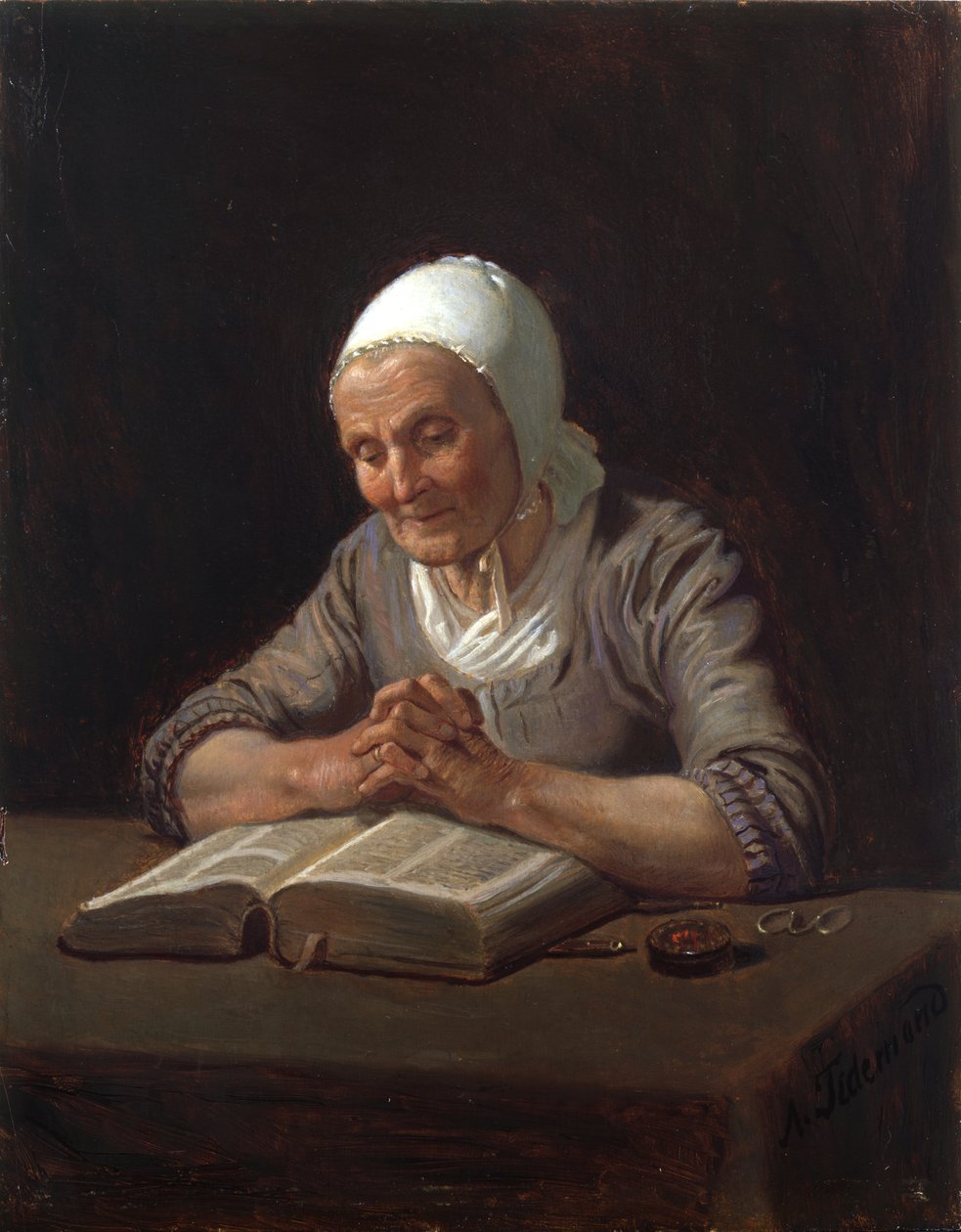 Vieille femme lisant - Adolph Tidemand