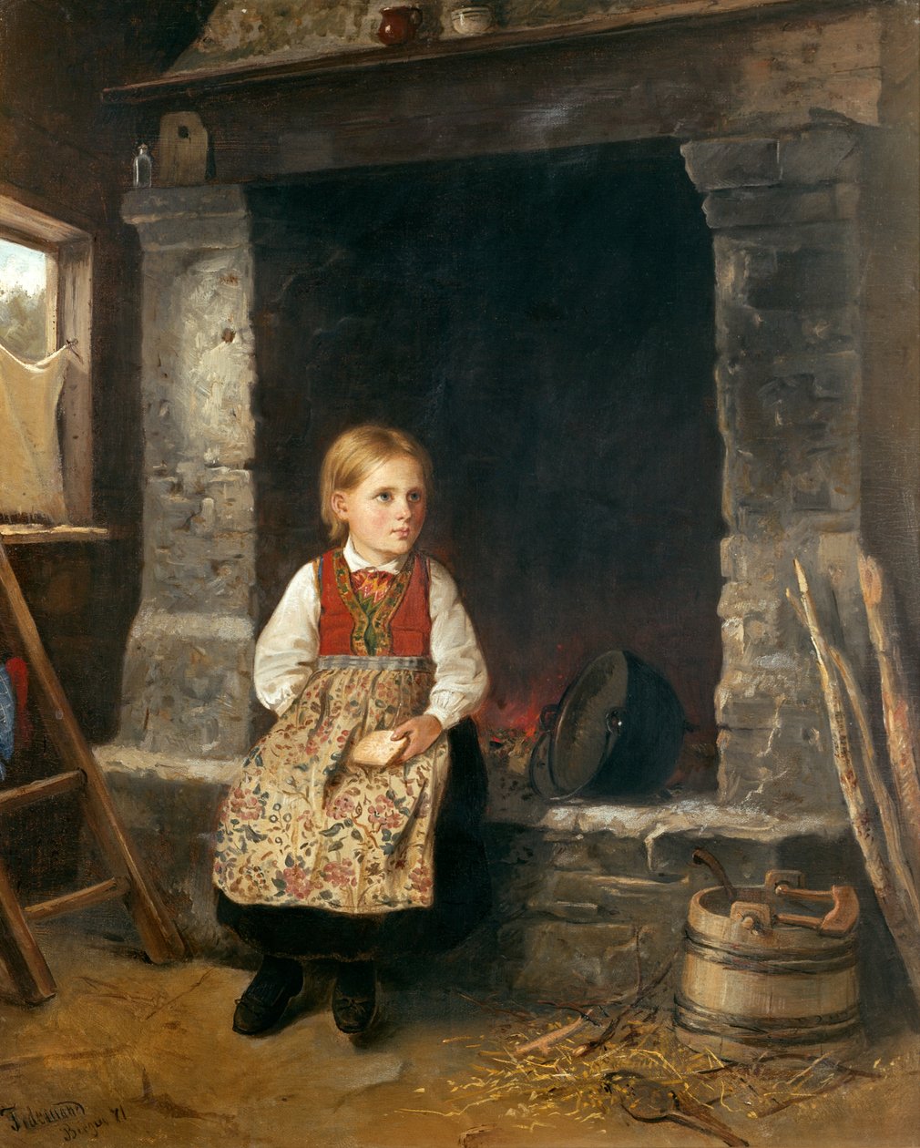 La fille à la cheminée - Adolph Tidemand