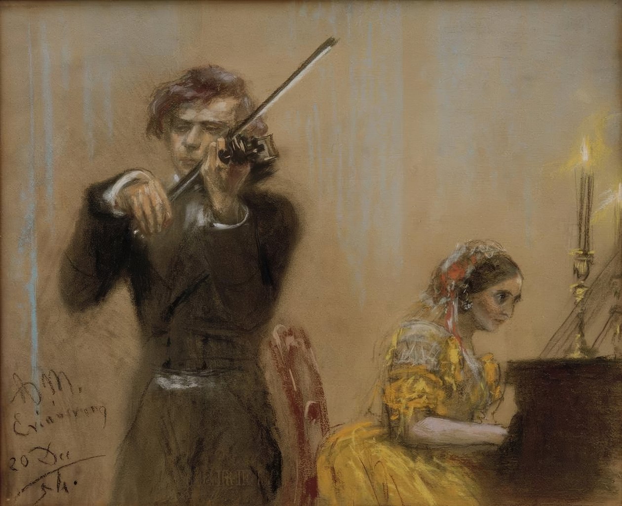 Clara Schumann et Joseph Joachim jouant de la musique - Adolph Menzel