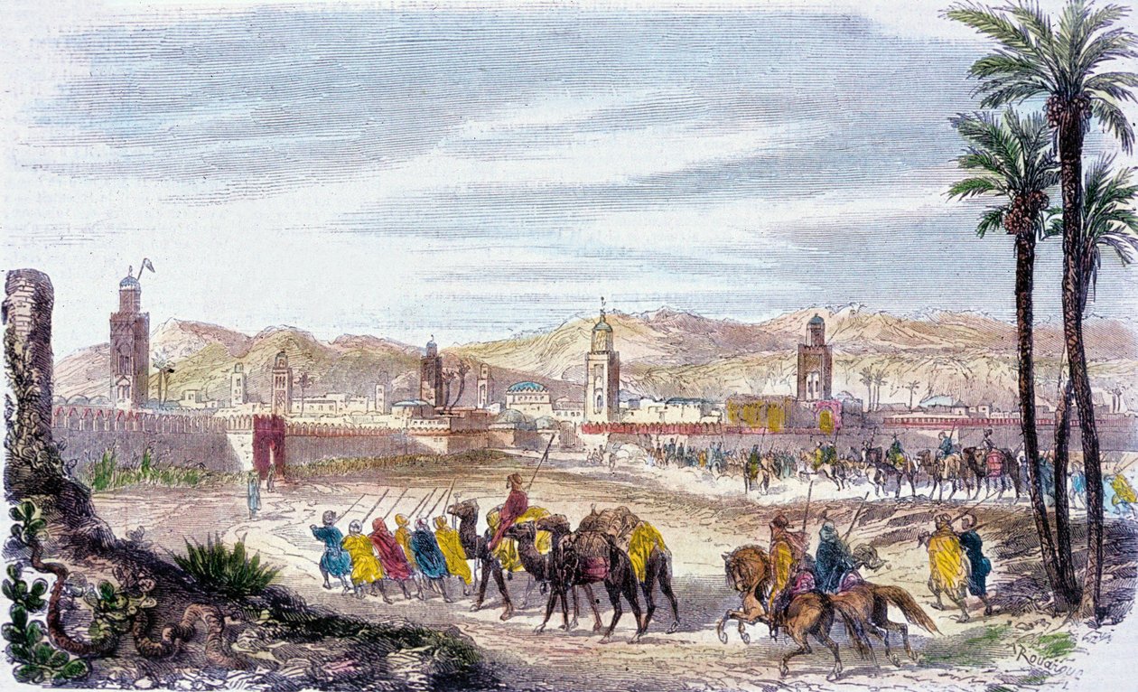 Marrakech, Maroc (gravure en couleur) - Adolphe (after) Rouargue