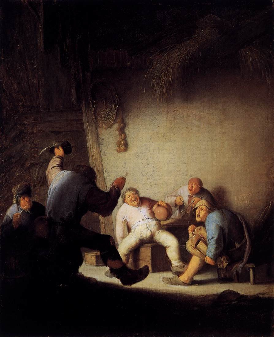 Paysans Buvant et Faisant de la Musique dans une Grange - Adriaen Jansz. van Ostade