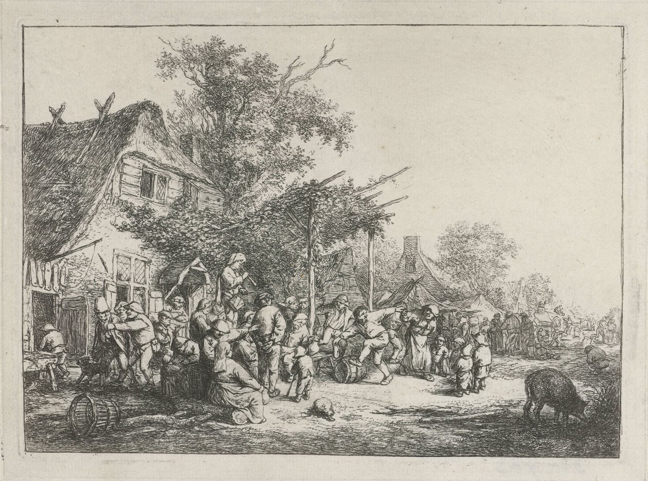 Paysans dansant devant une auberge - Adriaen van Ostade