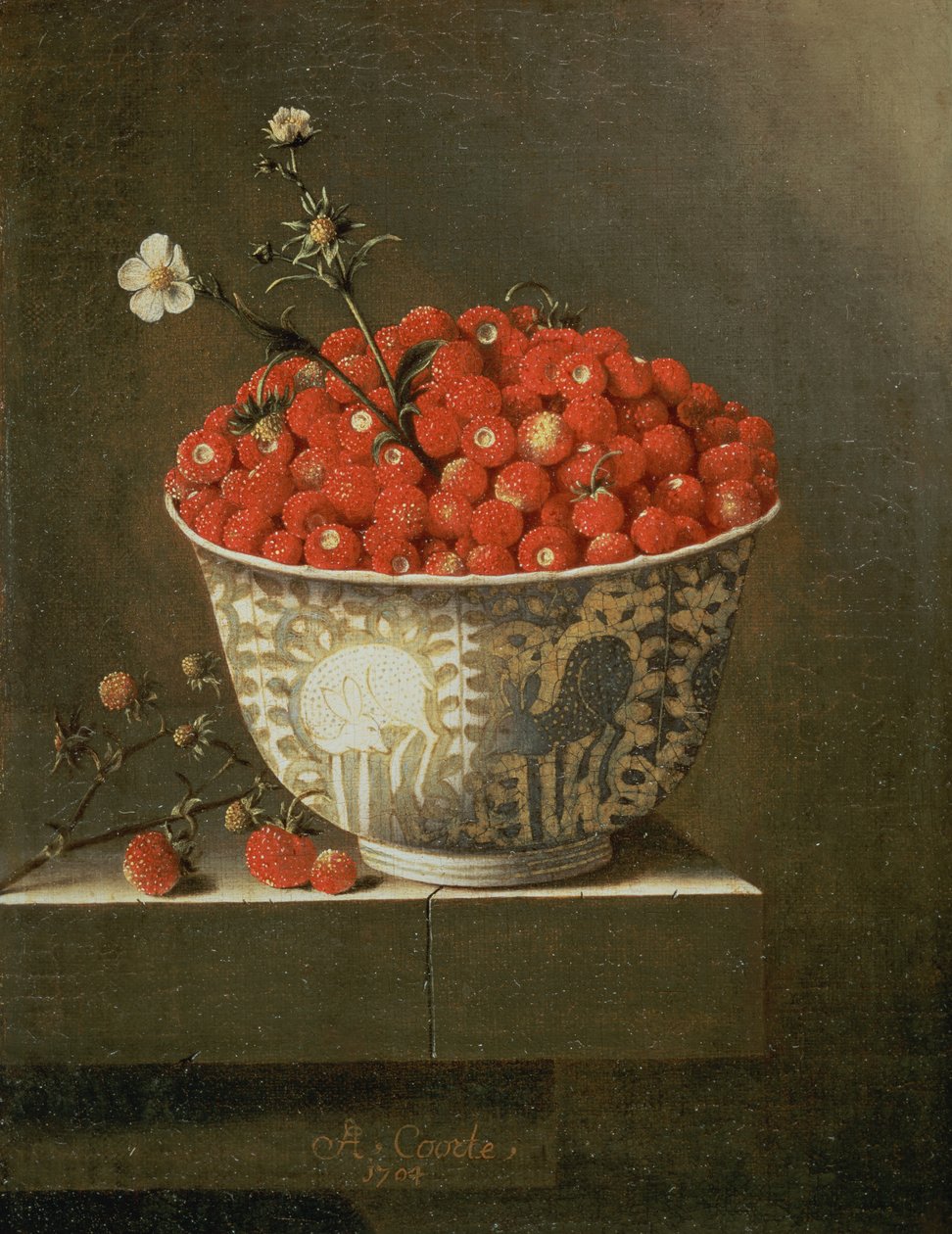 Nature morte avec des fraises des bois dans un bol chinois - Adrian Coorte