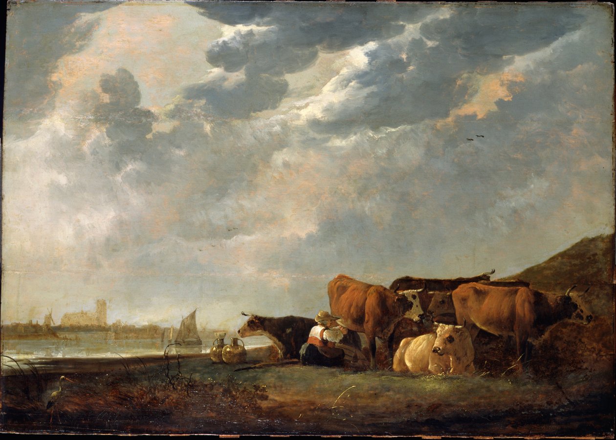 Bétail près de la Meuse, avec Dordrecht au loin - Aelbert Cuyp