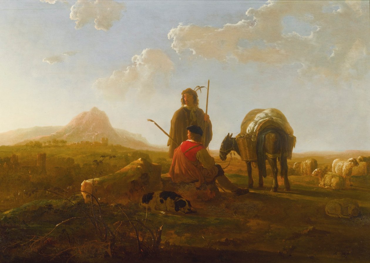 Deux bergers dans un paysage vallonné - Aelbert Cuyp