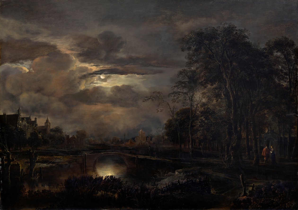 Paysage au clair de lune avec pont - Aert van der Neer