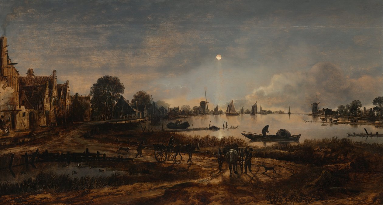 Vue fluviale au clair de lune - Aert van der Neer