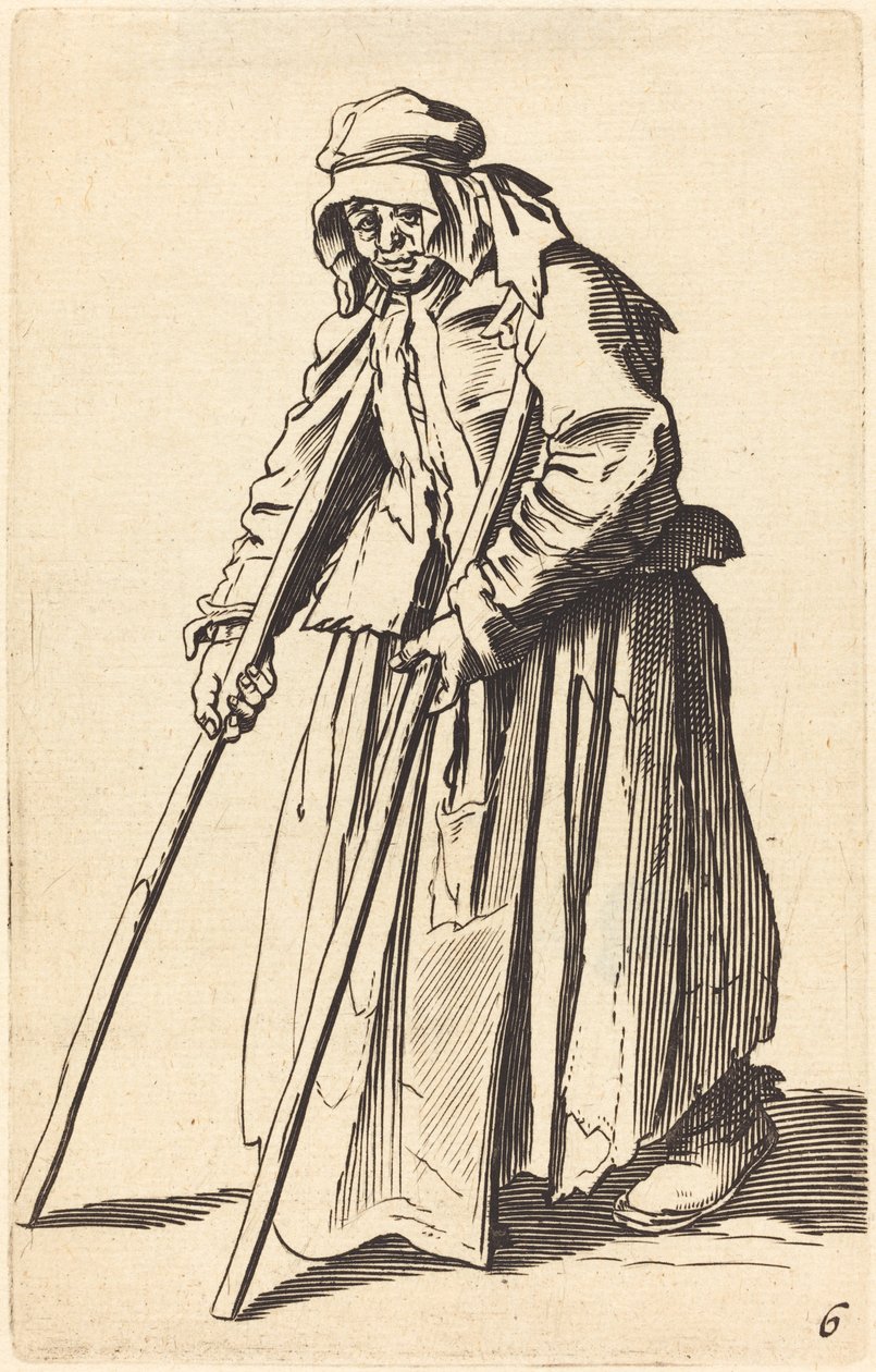 Mendiante avec des béquilles - After Jacques Callot