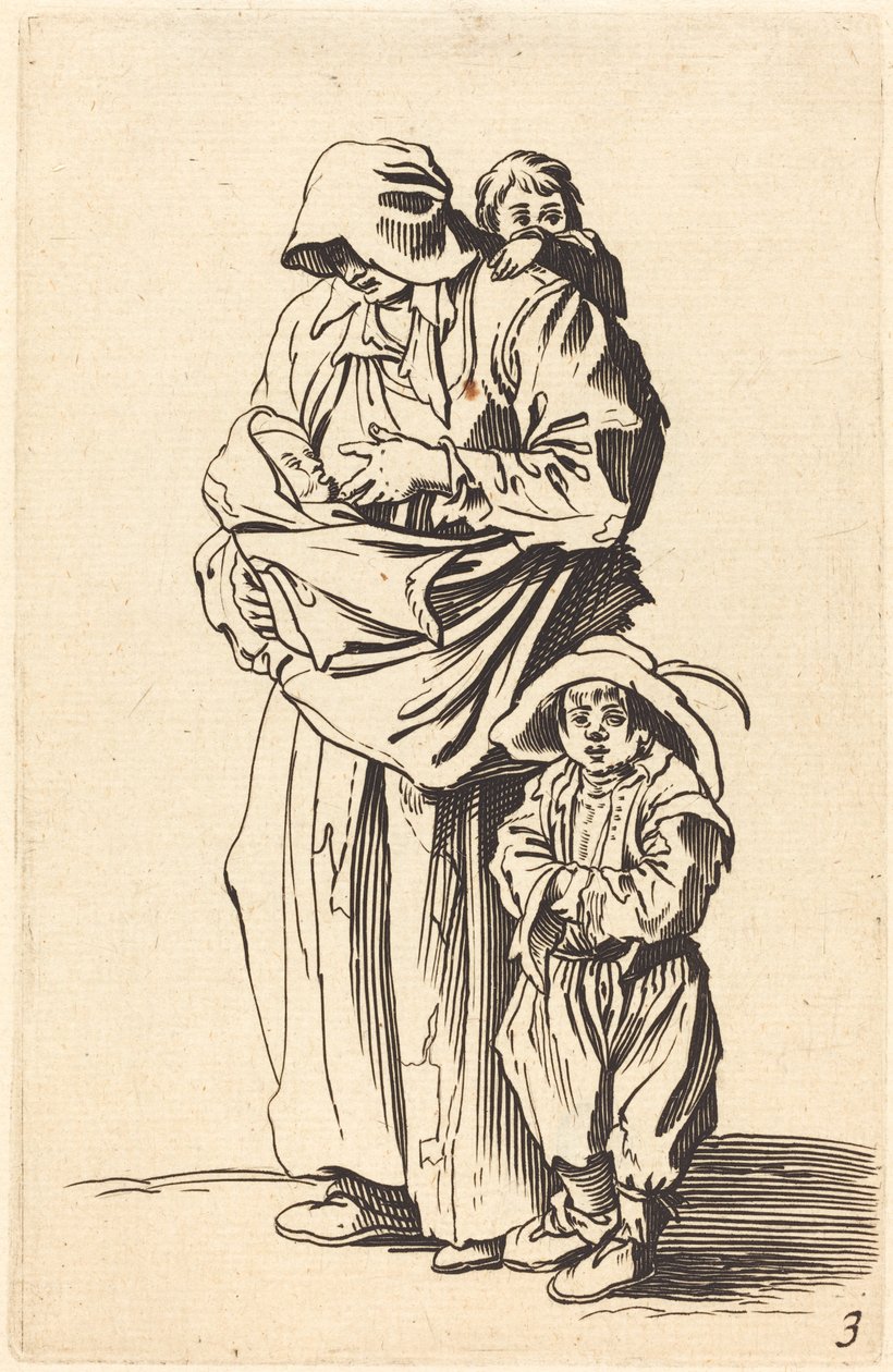 Mère et trois enfants - After Jacques Callot
