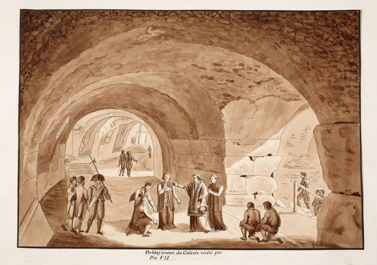 Pie VII visite les travaux au Colisée, 1833 (eau-forte avec lavis brun) - Agostino Tofanelli