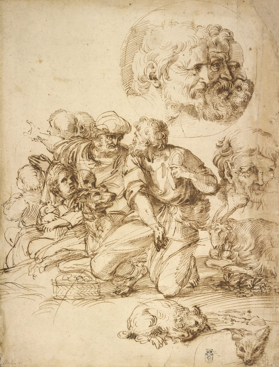 Un groupe de bergers et autres études - Agostino Carracci