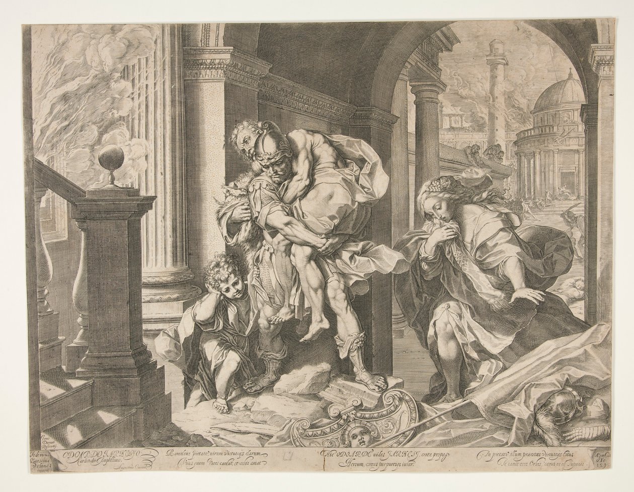 Énée et sa famille fuyant Troie - Agostino Carracci