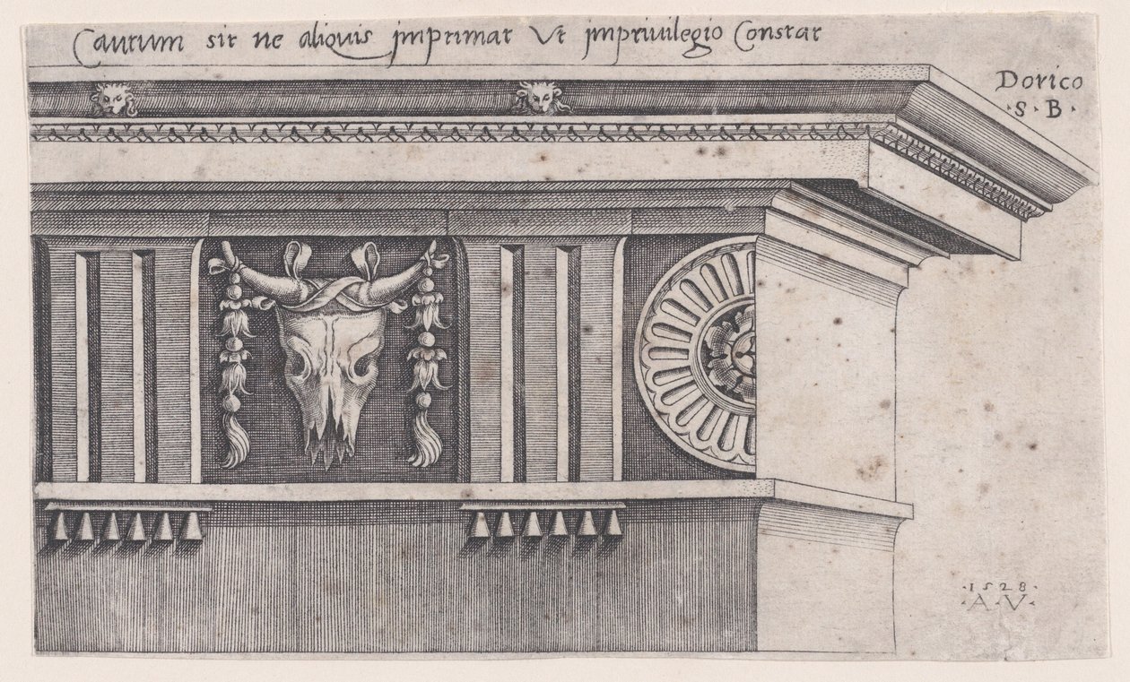 Entablement dorique, daté de 1528 - Agostino Veneziano