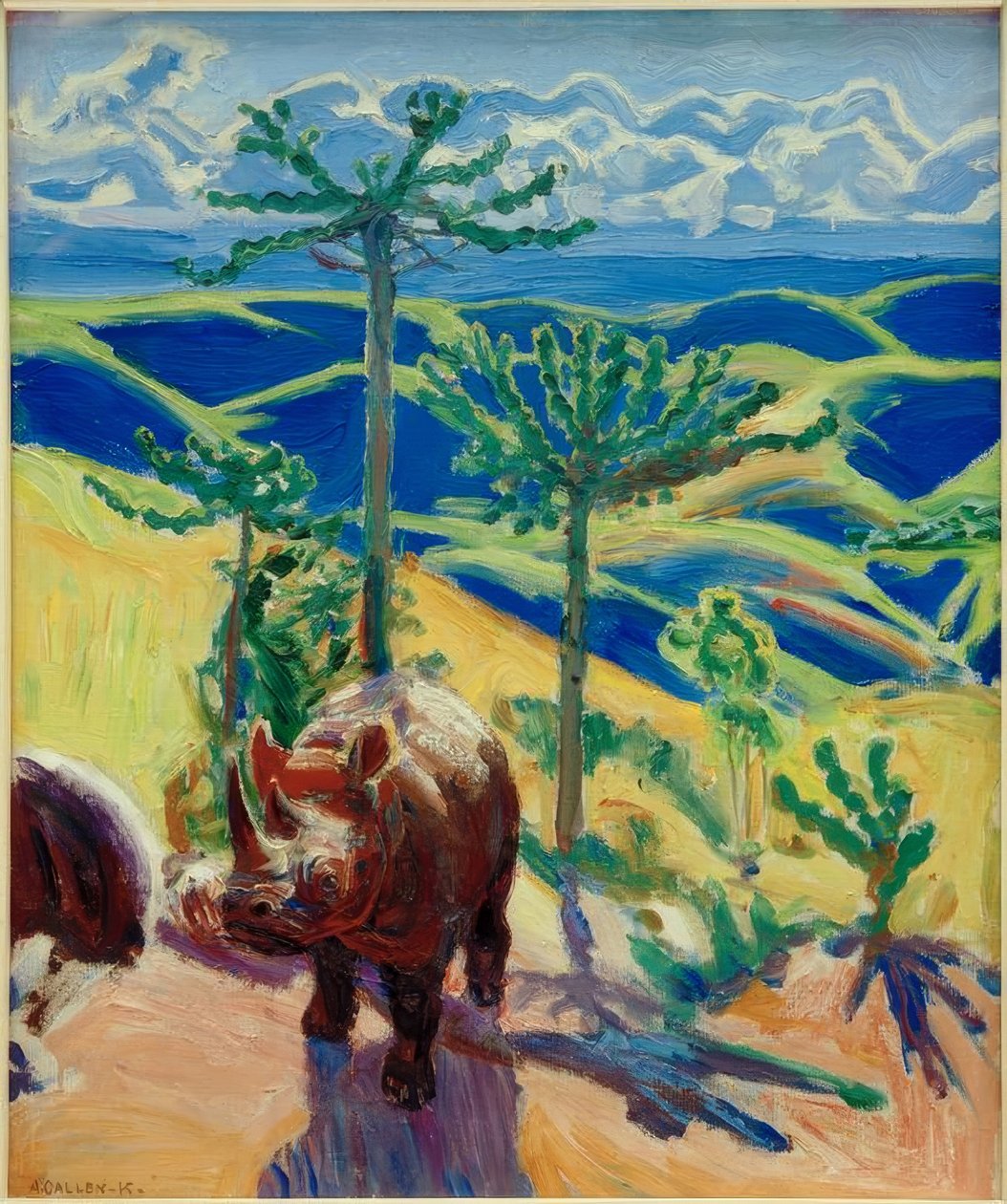 Rhinocéros et arbres d
