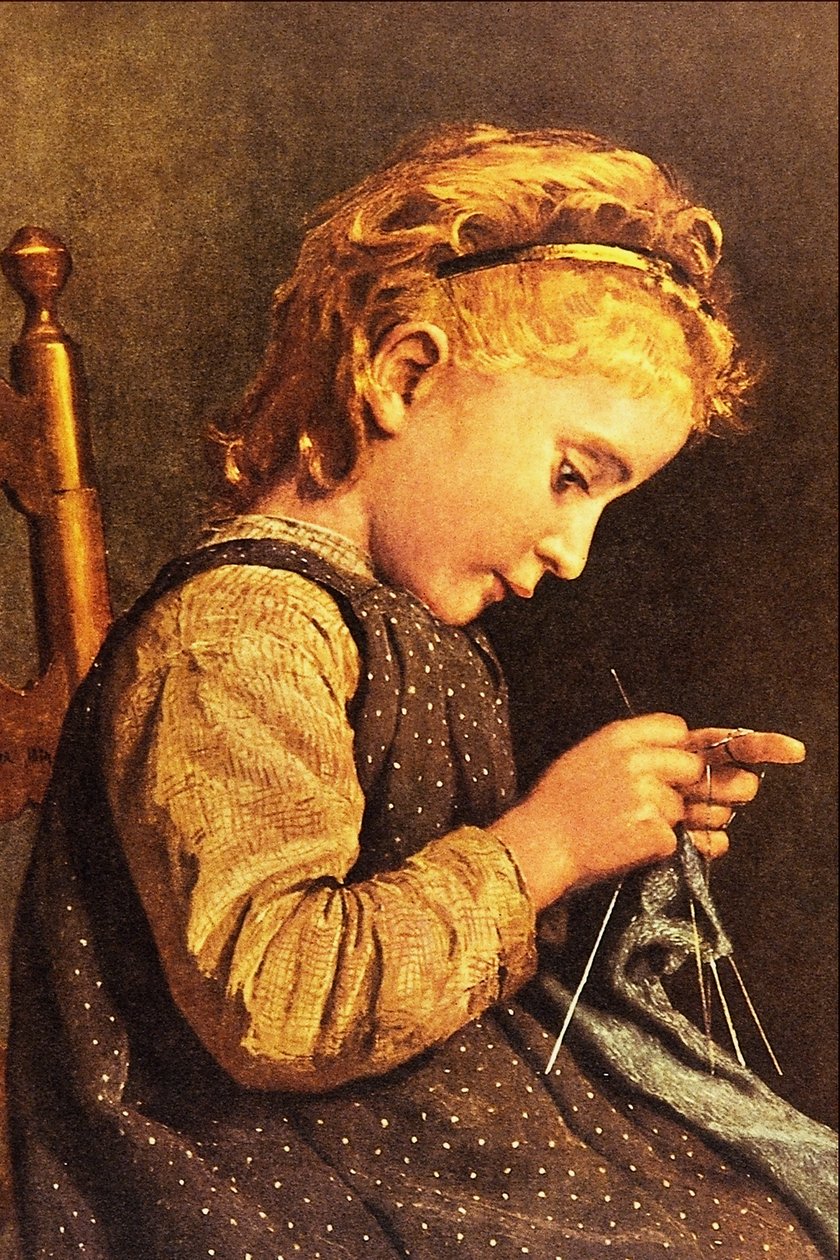 Petite fille tricotant - Albert Anker