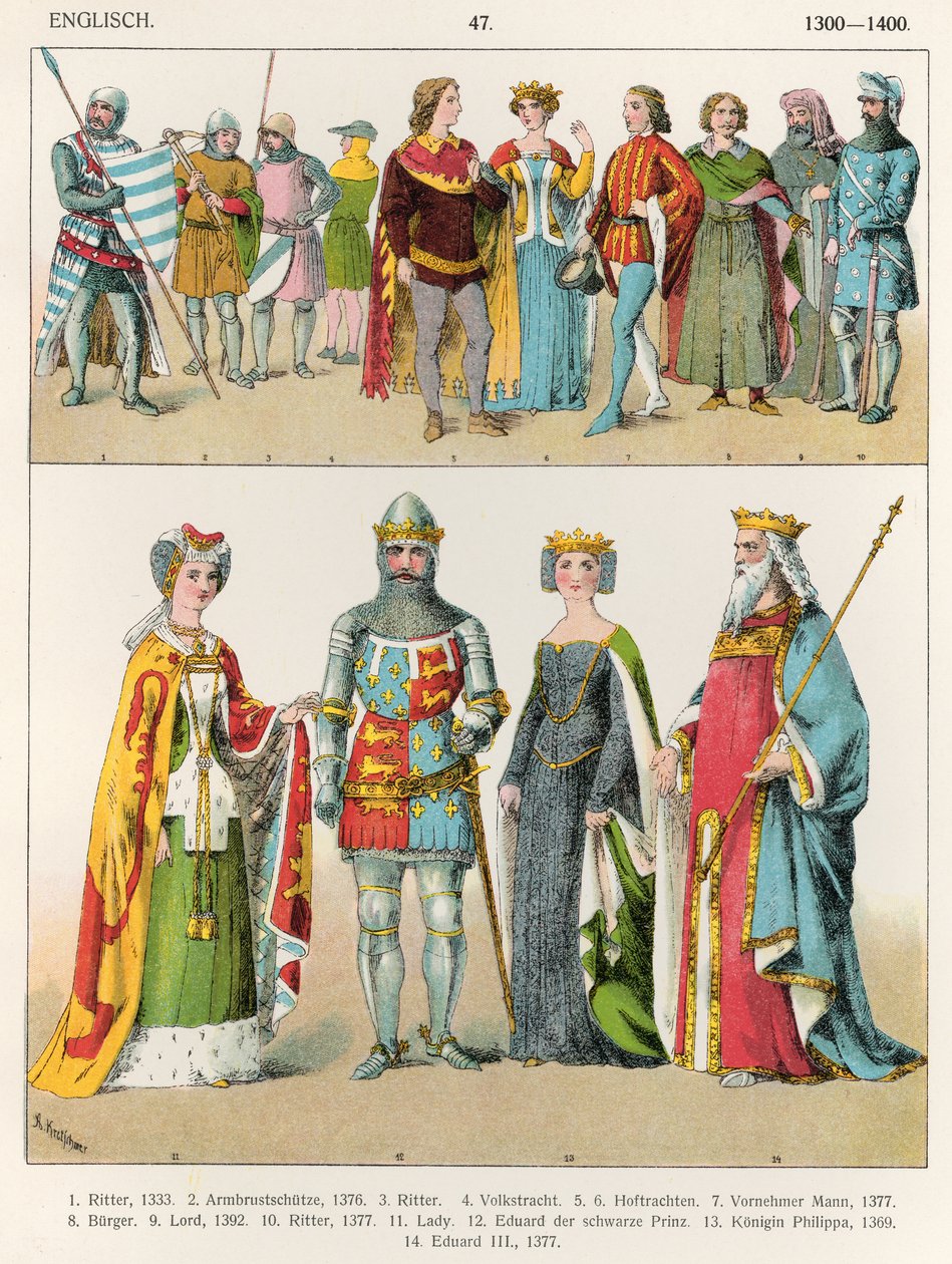 Costume anglais, vers 1300-1400, de 
