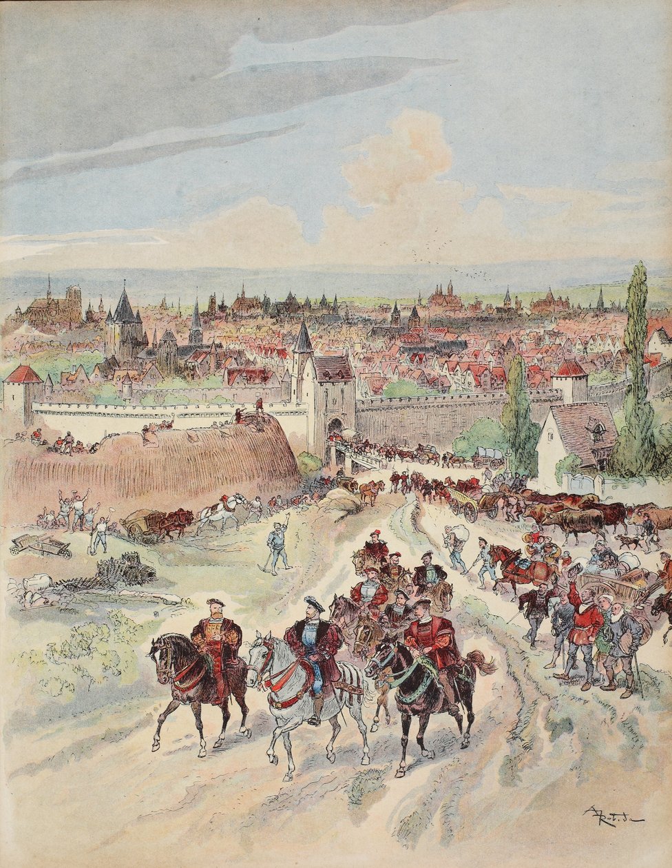 François Ier inspectant les travaux sur les remparts de Paris, illustration de 
