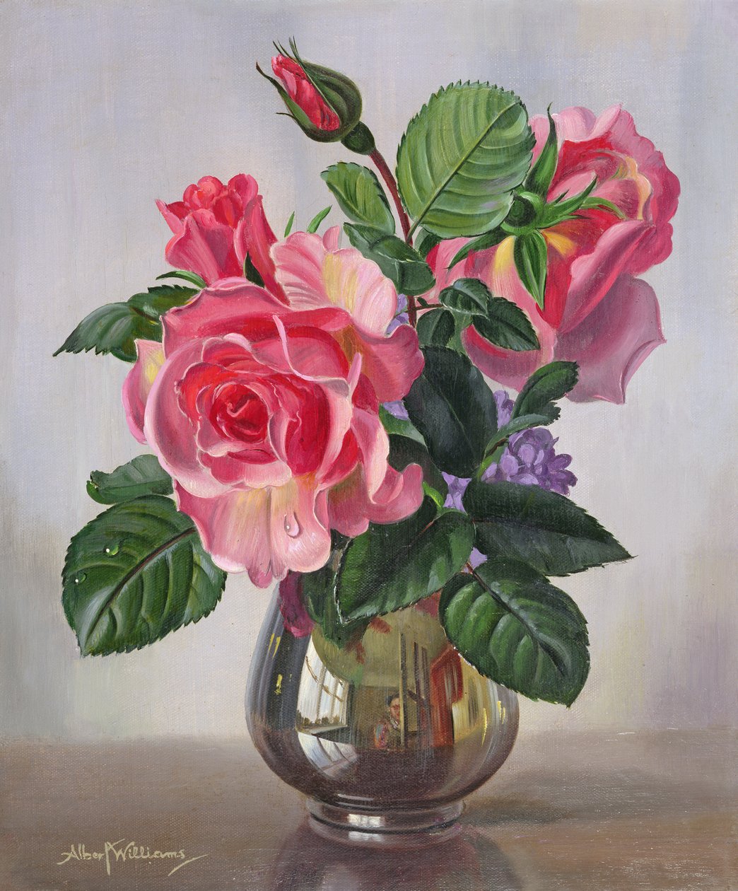 Lady Sylvia Roses dans un vase en argent - Albert Williams