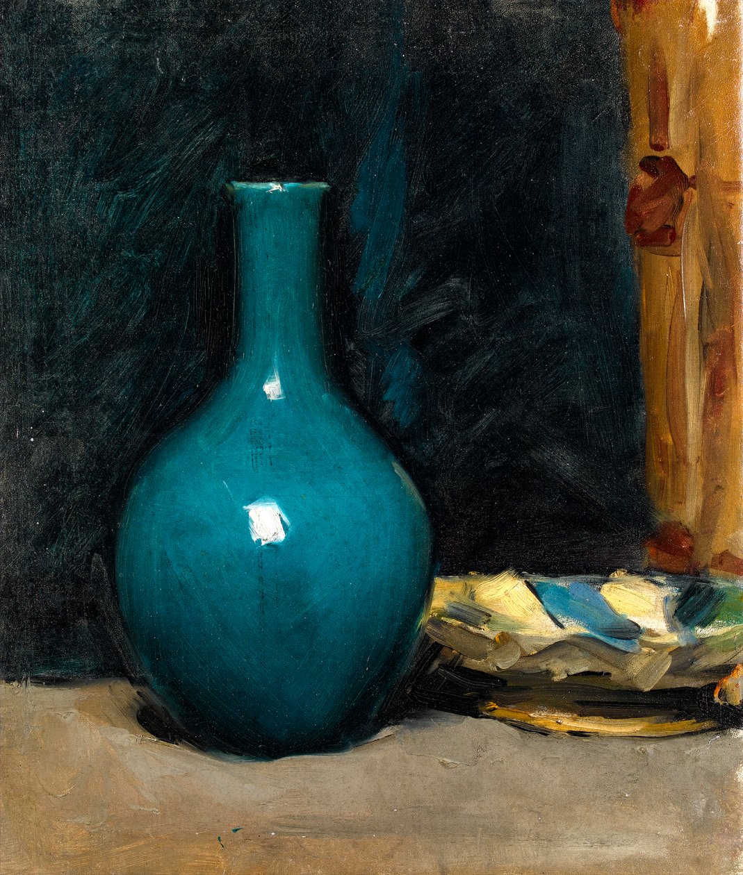 Nature morte avec pot bleu et tissu plié, fin des années 1880 - Albert de Belleroche