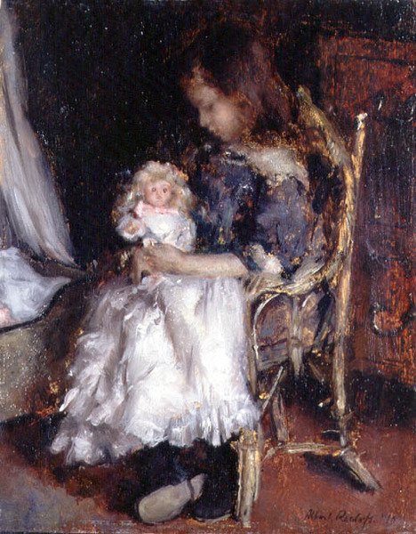 Fille tenant sa poupée - Albert Roelofs