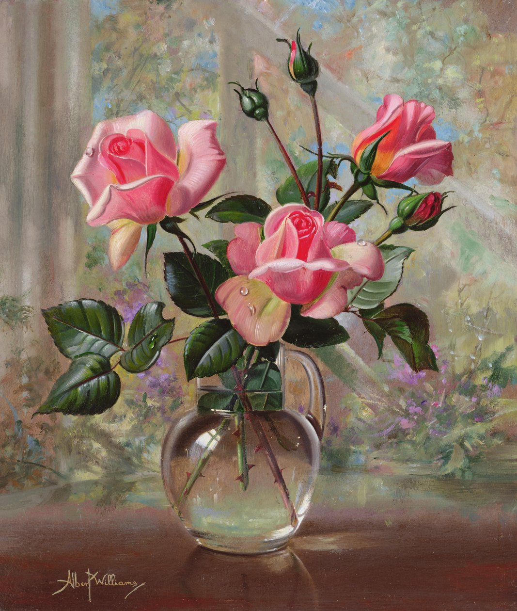 Roses Madame Butterfly dans un vase en verre - Albert Williams