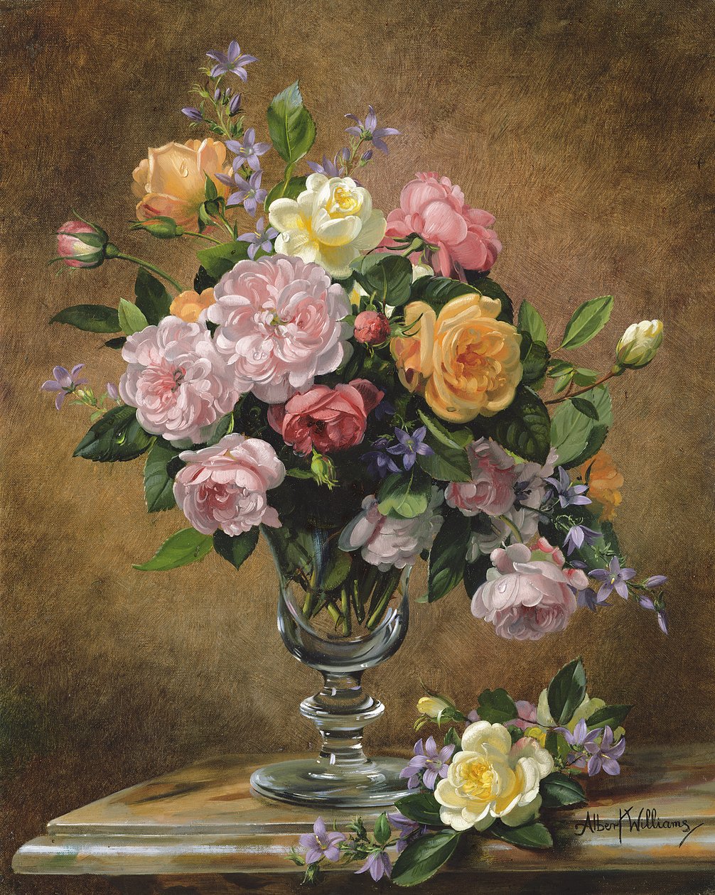Roses dans un vase en verre - Albert Williams
