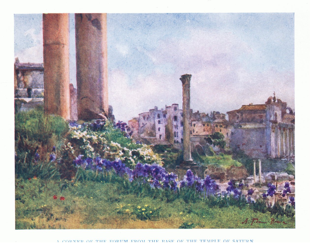 Le coin du Forum, depuis la base du Temple de Saturne, de Rome publié par A & C Black Ltd, 1925 - Alberto Pisa