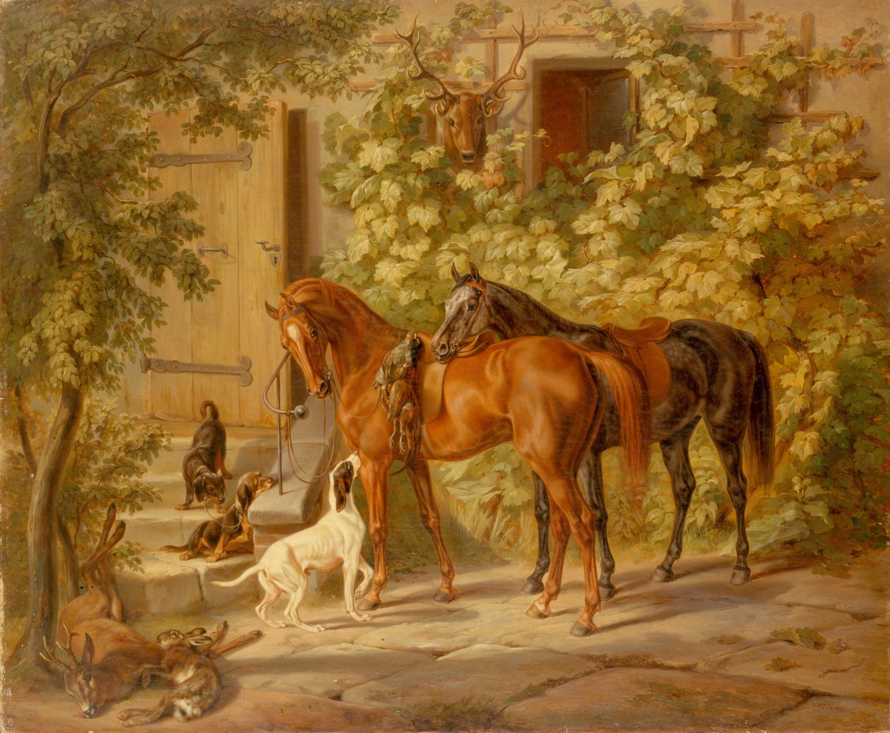 Chevaux au Porche - Albrecht Adam