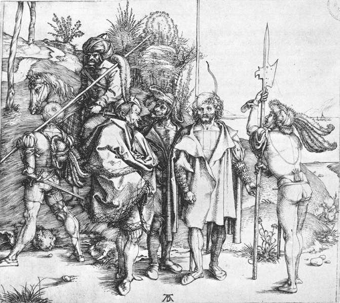 Cinq lansquenets et un oriental à cheval - Albrecht Dürer