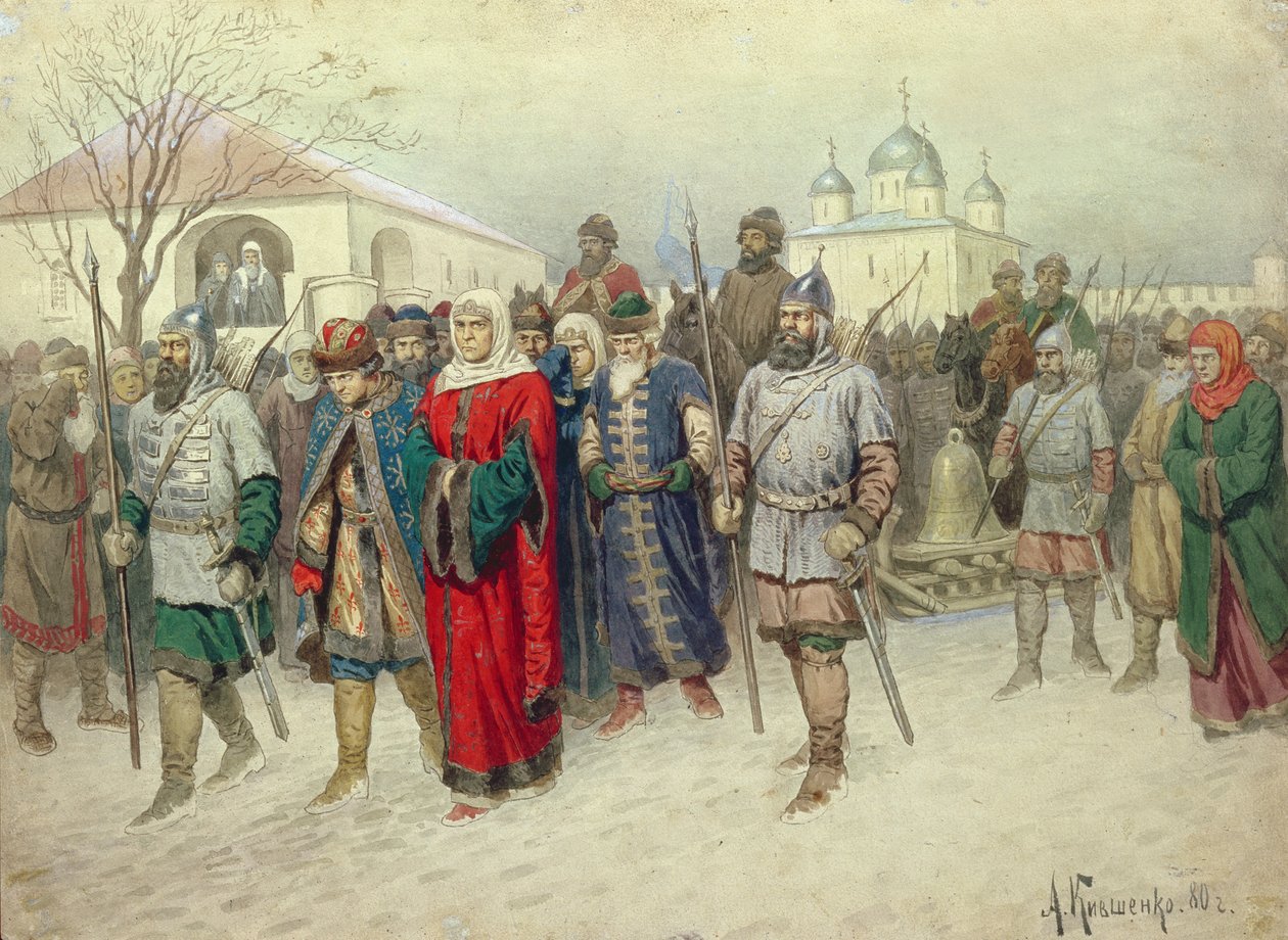 Rattachement de Novgorod, les Novgorodiens partant pour Moscou, 1880 - Aleksei Danilovich Kivshenko
