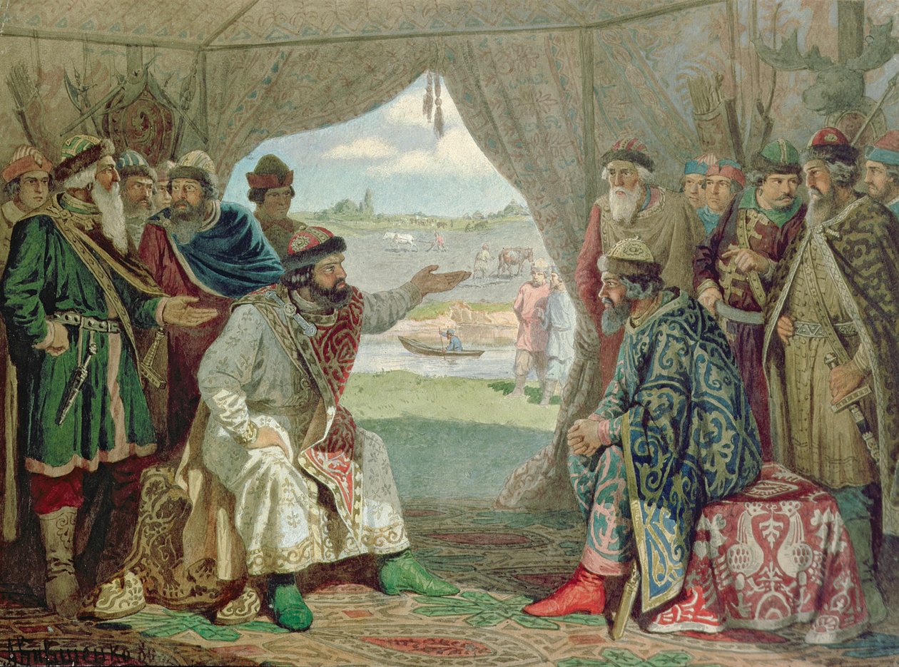 La Convention des Princes avec le Grand-Duc Vladimir Monomakh II (1053-1125) à Dolob en 1103 - Aleksei Danilovich Kivshenko