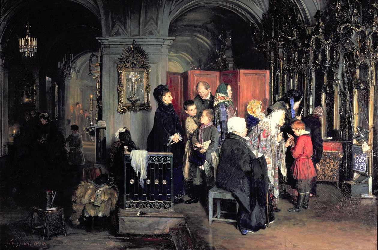 Avant la confession, 1877 - Aleksei Ivanovich Korzukhin