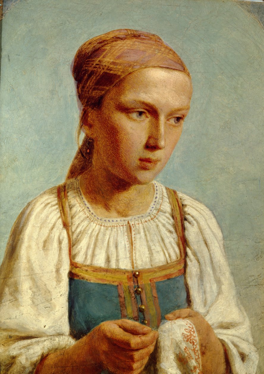 Broderie Fille de la campagne, 1843 - Aleksei Gavrilovich Venetsianov