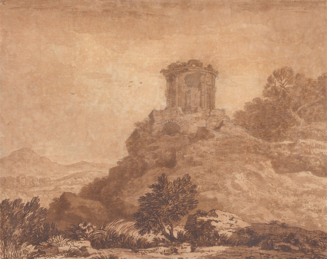 Paysage avec un temple en ruine - Alexander Cozens