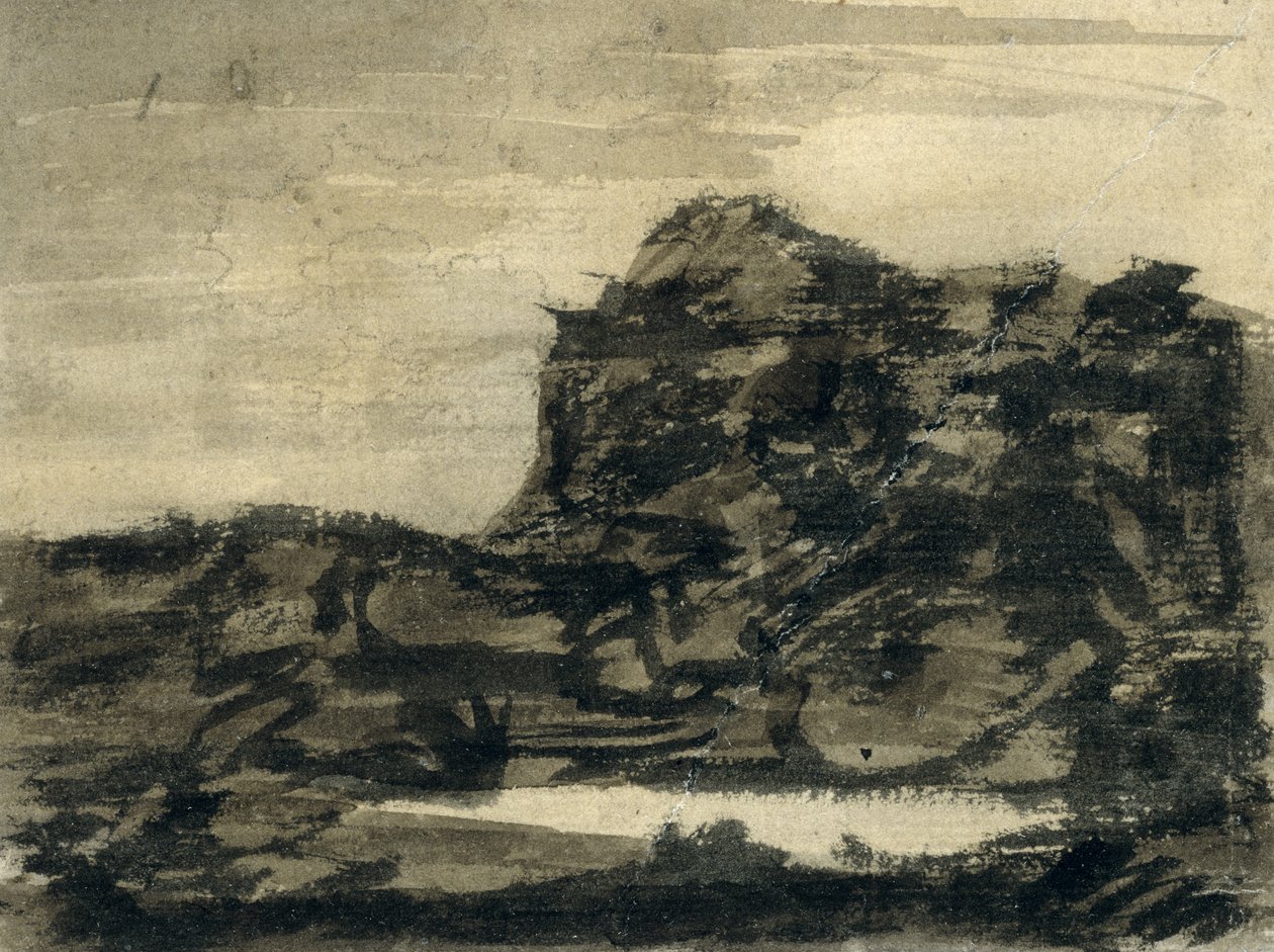 Le lac au pied du rocher - Alexander Cozens