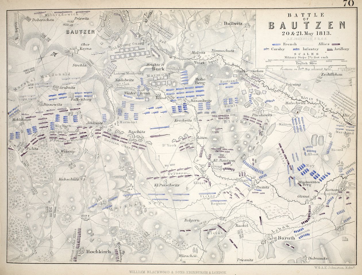 Carte de la bataille de Bautzen, publiée par William Blackwood and Sons, Édimbourg et Londres, 1848 - Alexander Keith Johnston