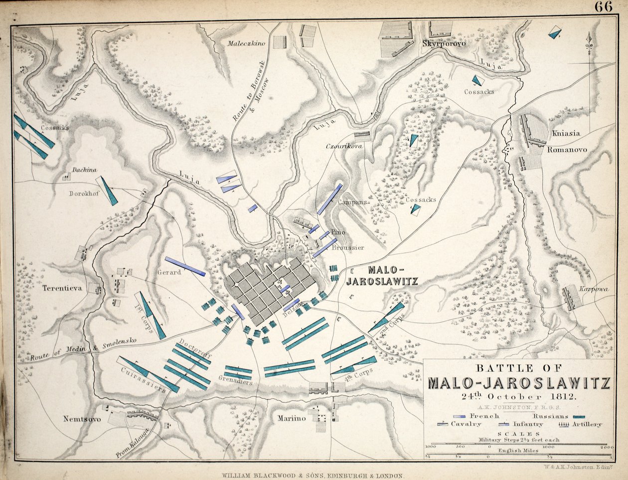 Carte de la Bataille de Malo-Jaroslawitz, publiée par William Blackwood and Sons, Édimbourg et Londres, 1848 - Alexander Keith Johnston
