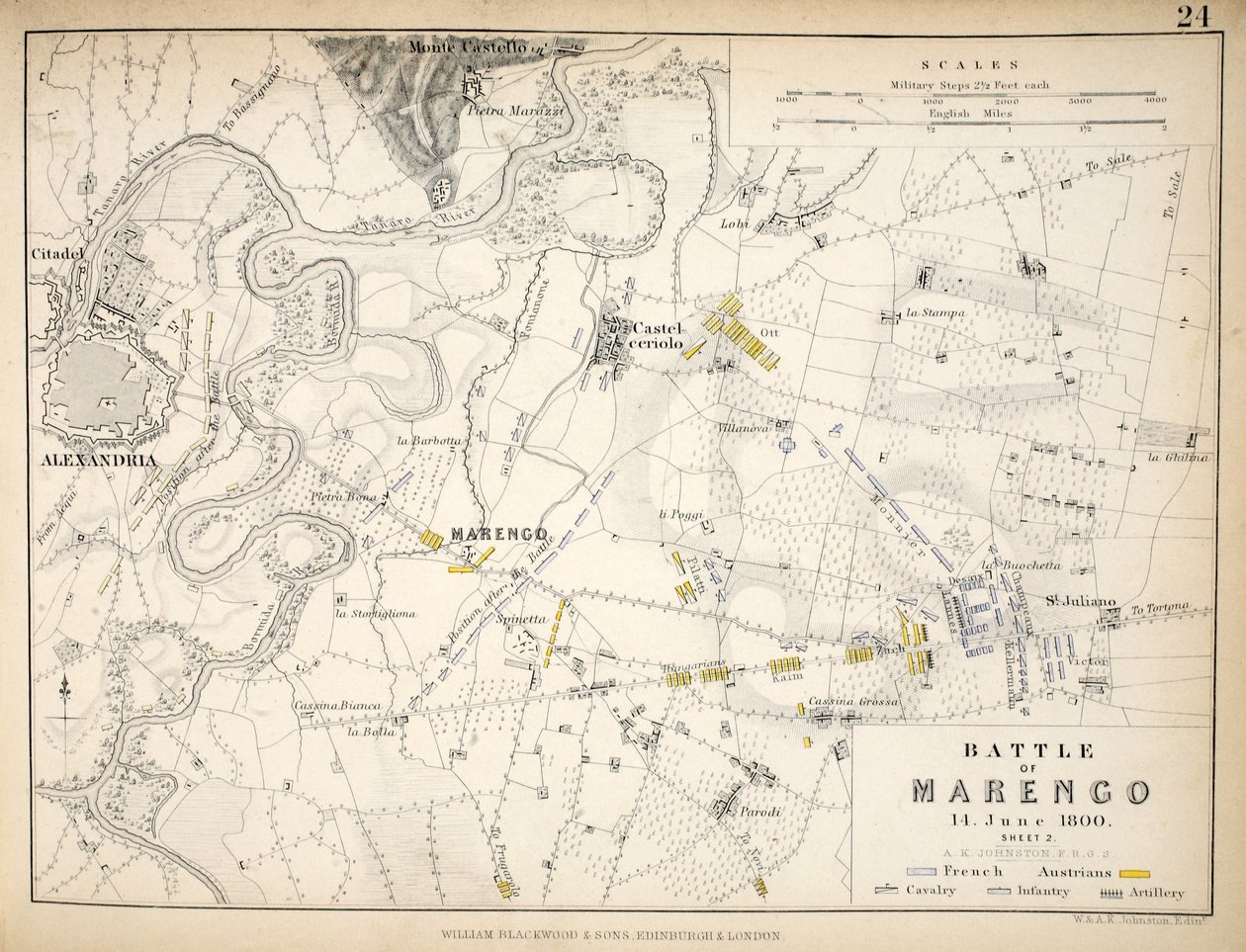 Carte de la bataille de Marengo, publiée par William Blackwood and Sons, Édimbourg et Londres, 1848 - Alexander Keith Johnston