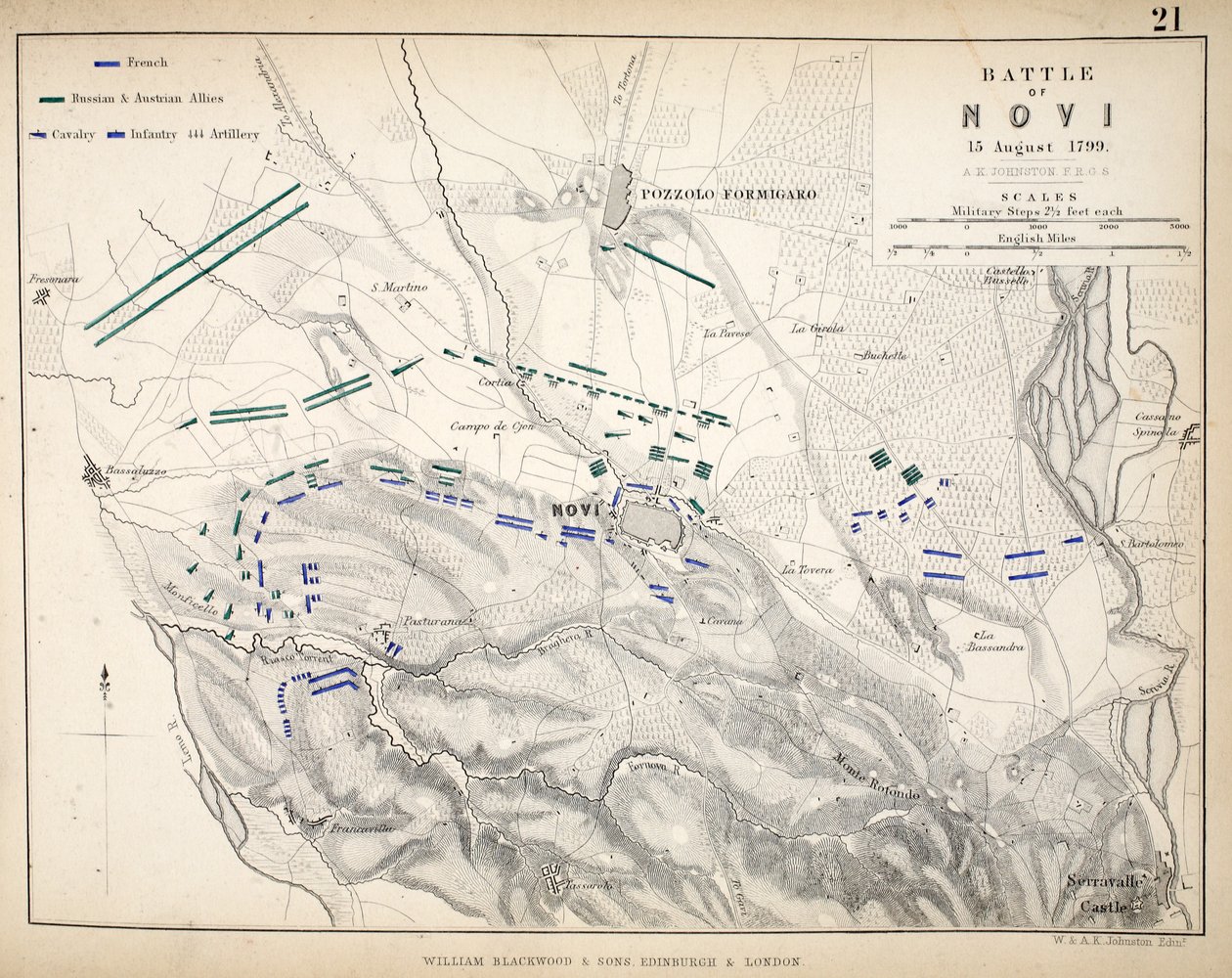 Carte de la bataille de Novi, publiée par William Blackwood and Sons, Édimbourg et Londres, 1848 - Alexander Keith Johnston