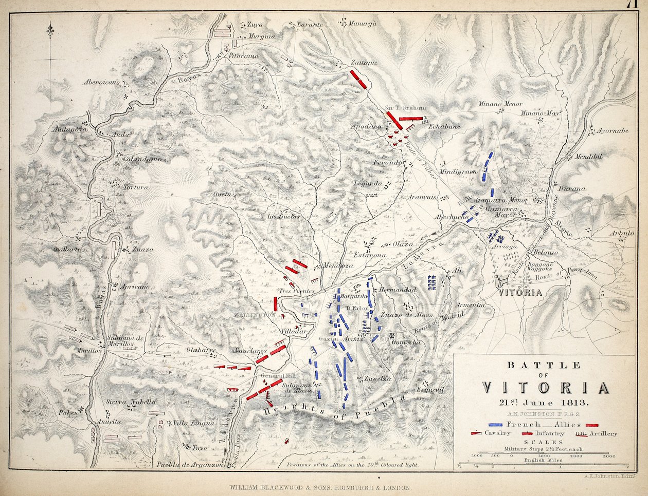 Carte de la bataille de Vitoria, publiée par William Blackwood and Sons, Édimbourg et Londres, 1848 - Alexander Keith Johnston