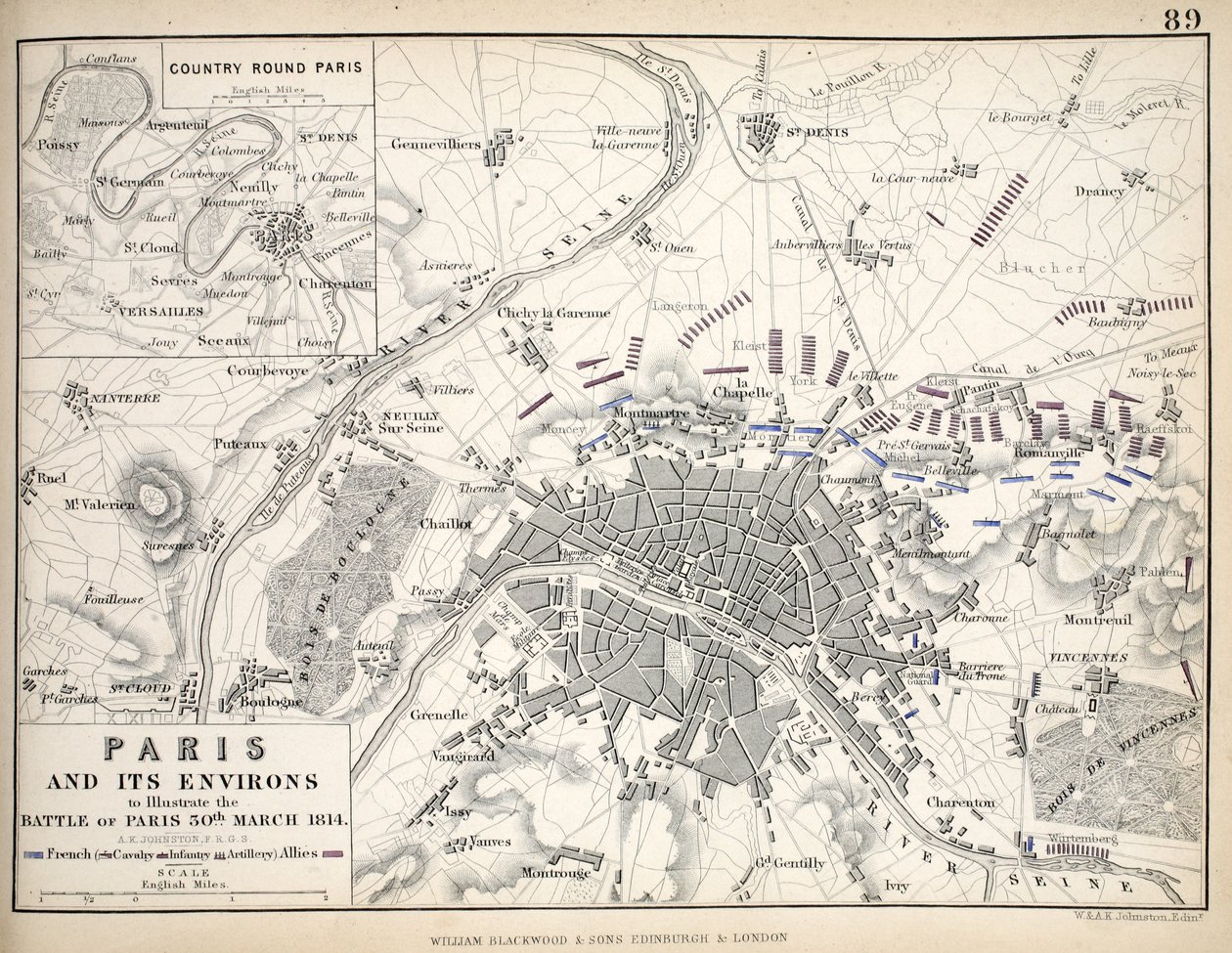 Paris et ses environs, pour illustrer la bataille de Paris, 30 mars 1814, publié vers les années 1830 - Alexander Keith Johnston