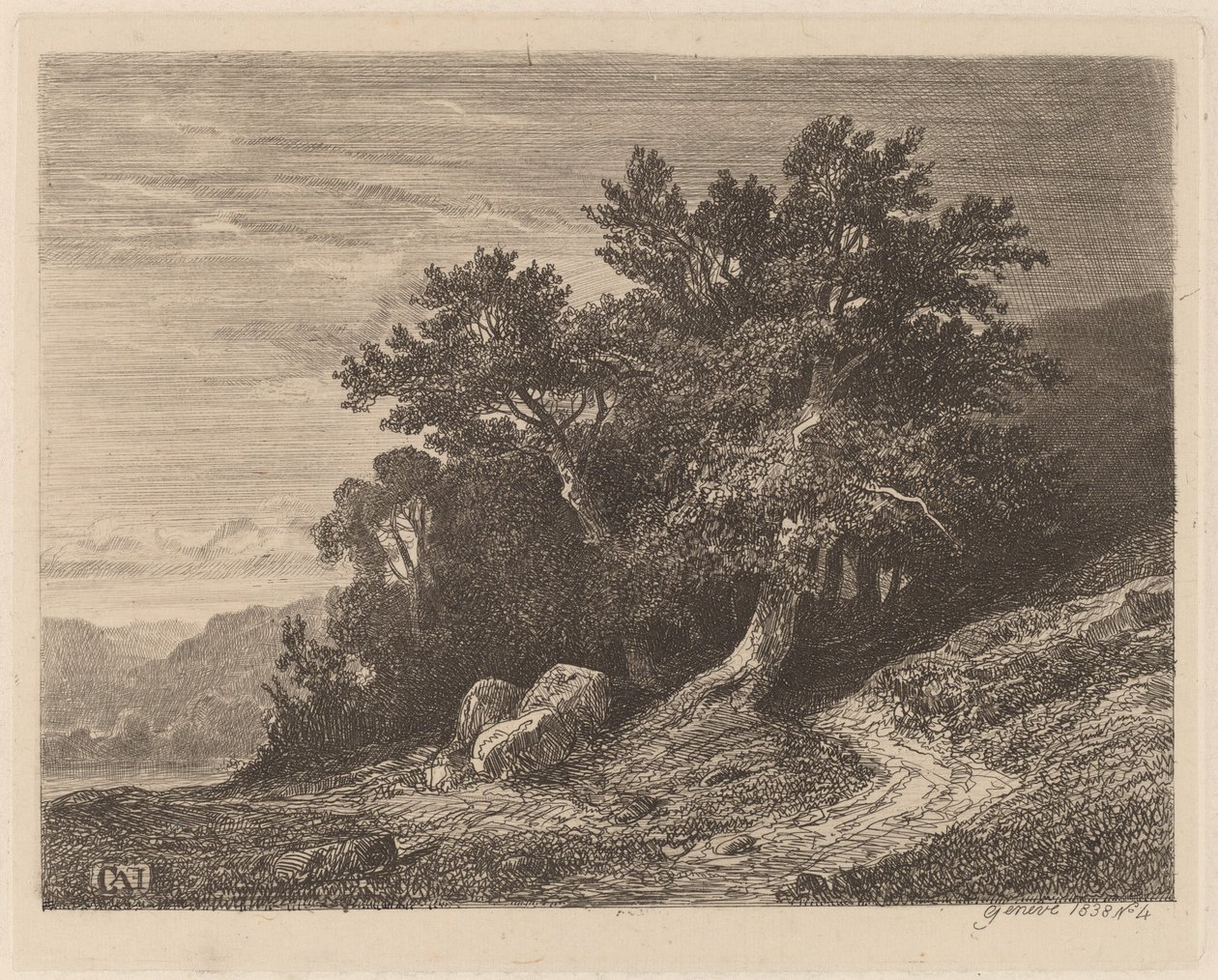 Arbres anciens sur une colline - Alexandre Calame
