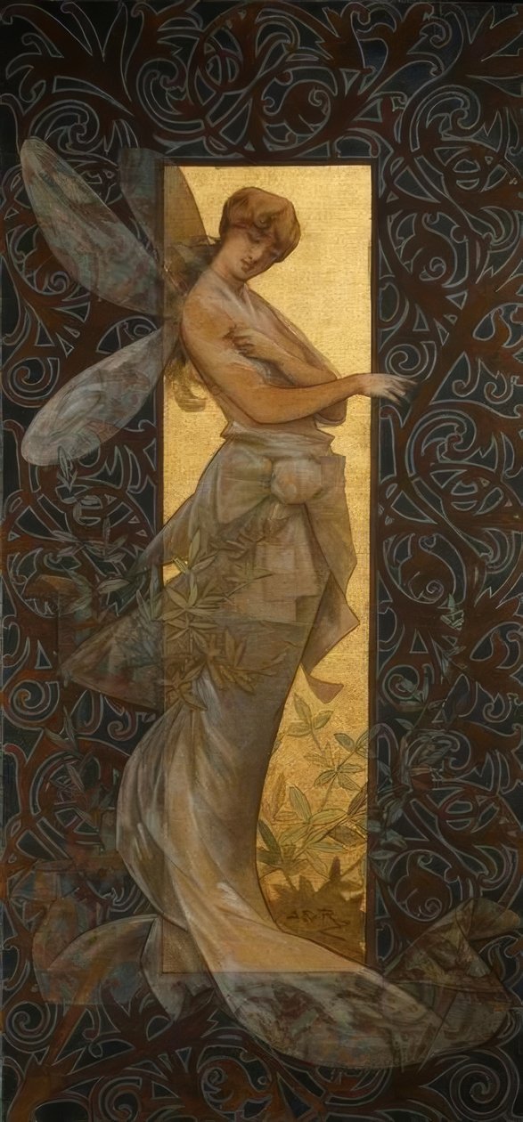 Composition avec nymphe ailée au lever du soleil - Alexandre de Riquer