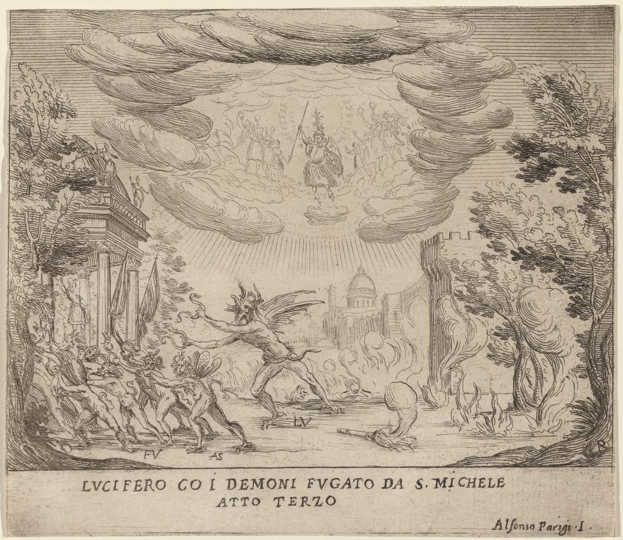 Lucifer et les démons fuyant Saint Michel - Alfonso Parigi II