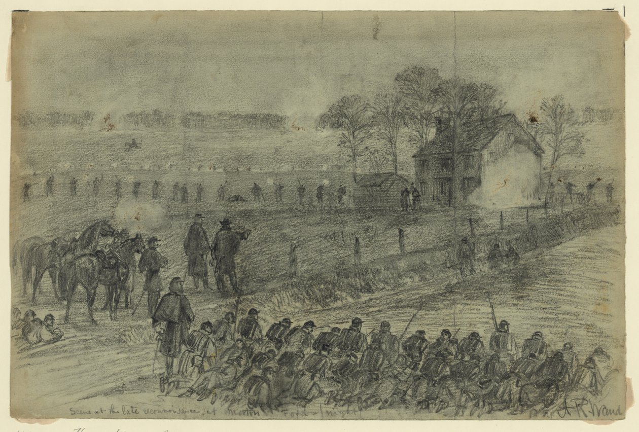 Scène de la récente reconnaissance à Morton Ford - Alfred Rudolph Waud